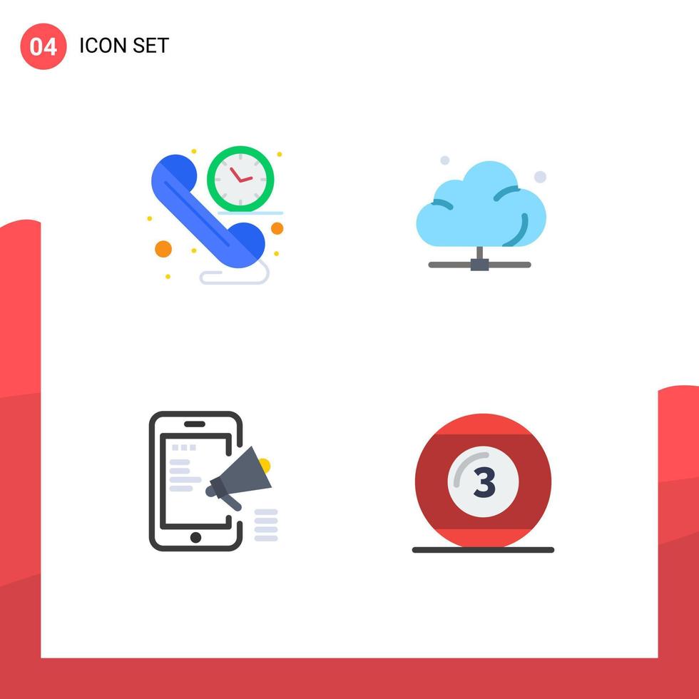 Pack of 4 creative Flat Icons of call advertisement time network media Editable Vector Design Elements