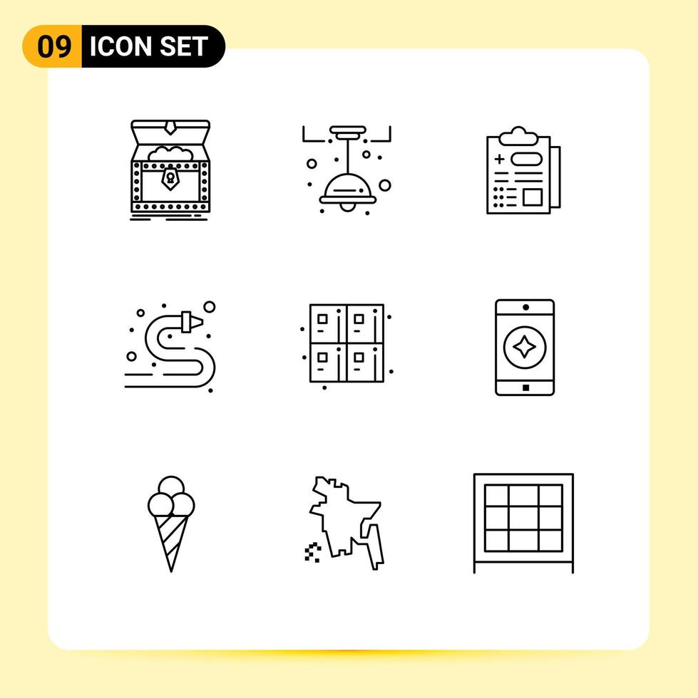 Pack of 9 creative Outlines of calculate water hose decorate water fire hose Editable Vector Design Elements