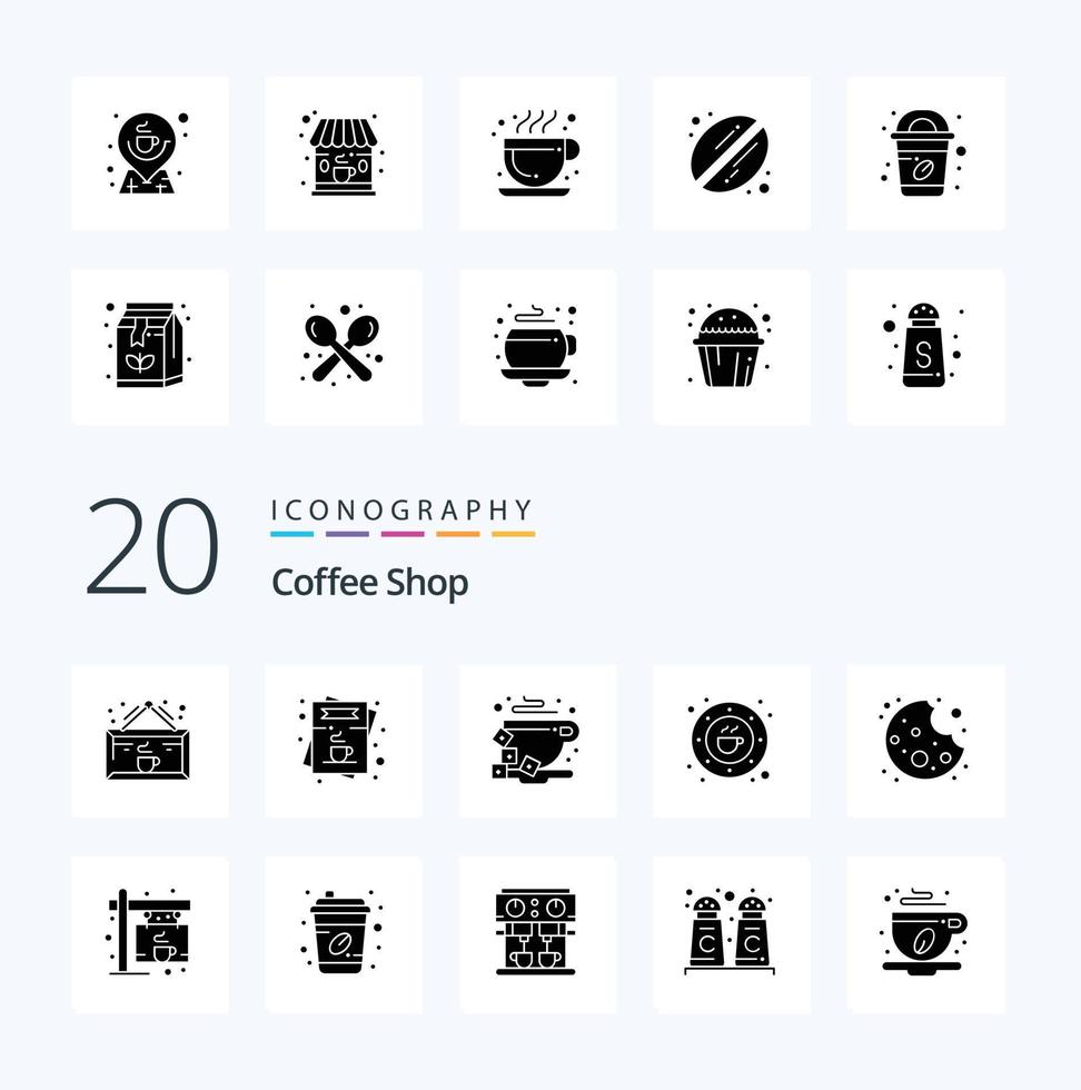 20 Coffee Shop Solid Glyph icon Pack like drink cafe menu bean cup vector