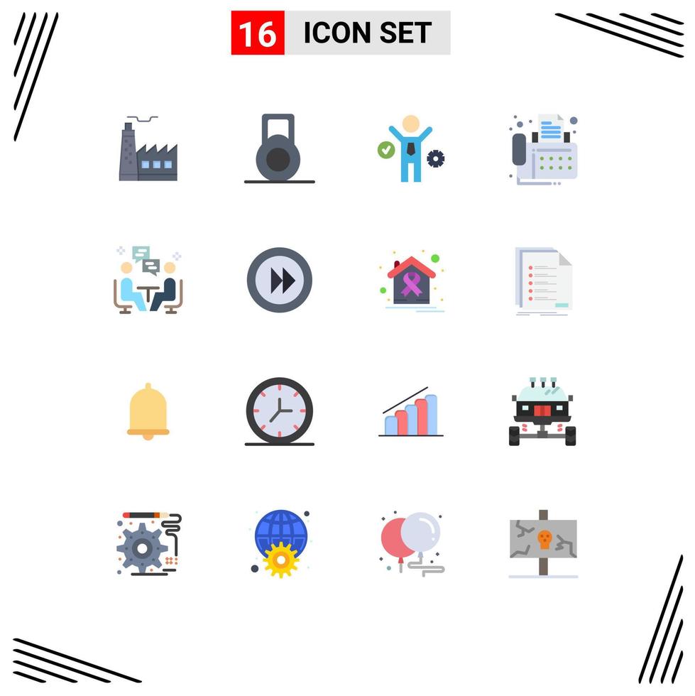 Pack of 16 Modern Flat Colors Signs and Symbols for Web Print Media such as forward communication connection chat meeting Editable Pack of Creative Vector Design Elements