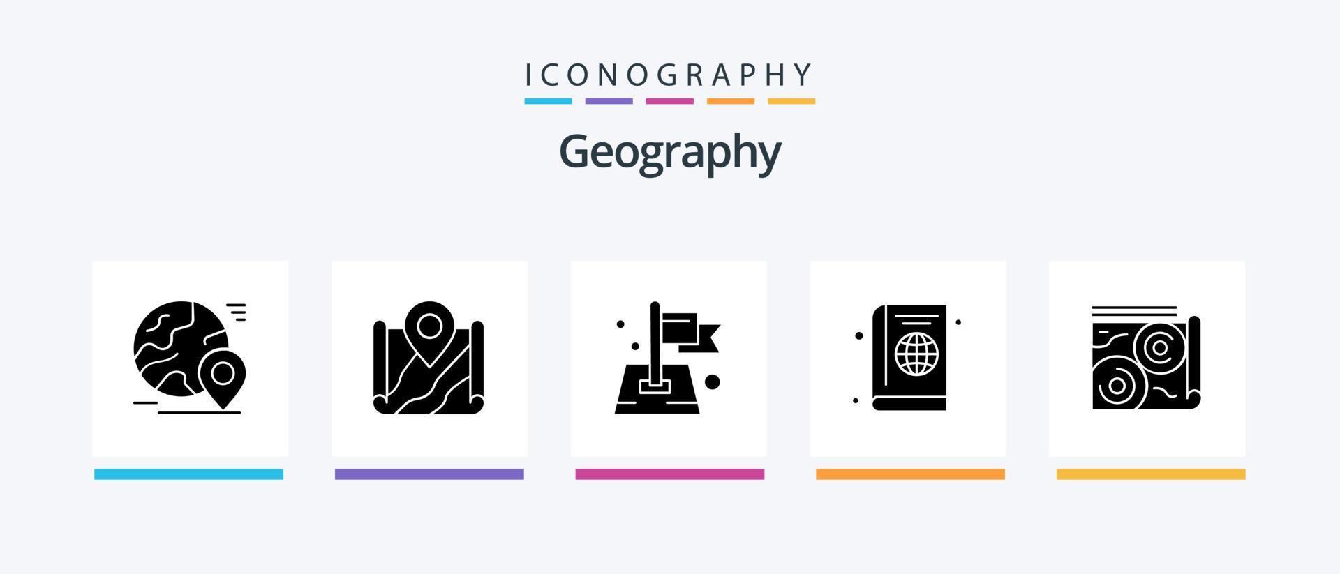 Geo Graphy Glyph 5 Icon Pack Including cover. passport. google. map. location. Creative Icons Design vector
