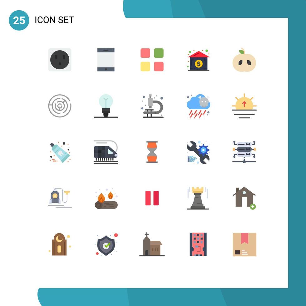 Flat Color Pack of 25 Universal Symbols of strategy puzzle math fruit apple Editable Vector Design Elements