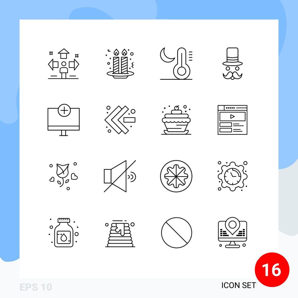 16 Creative Icons Modern Signs and Symbols of hat movember night party hipster temperature Editable Vector Design Elements