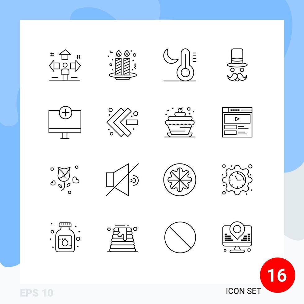 16 iconos creativos signos y símbolos modernos de sombrero movember noche fiesta hipster temperatura elementos de diseño vectorial editables vector