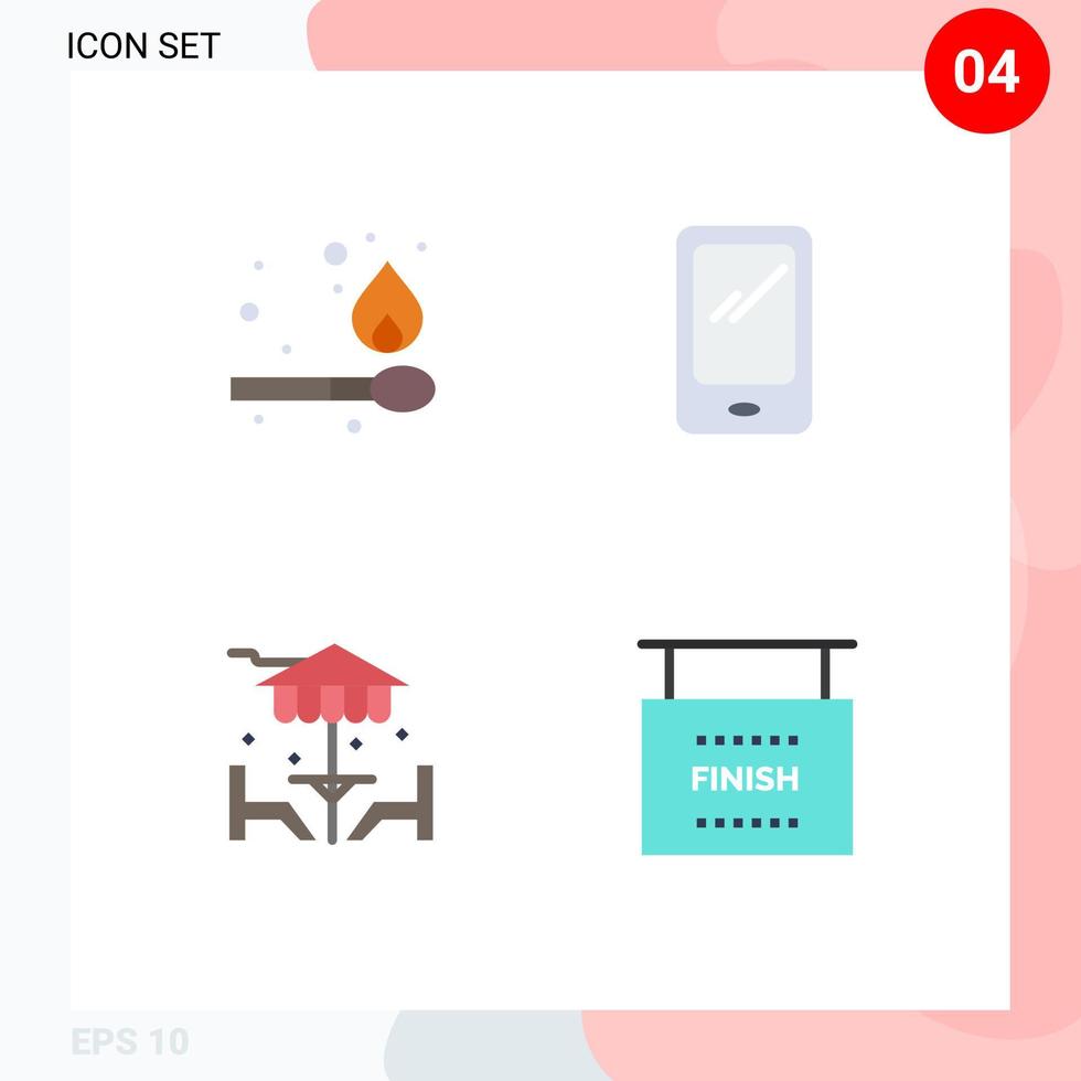 conjunto de pictogramas de 4 iconos planos simples de decoración de camping teléfono android muebles elementos de diseño vectorial editables vector