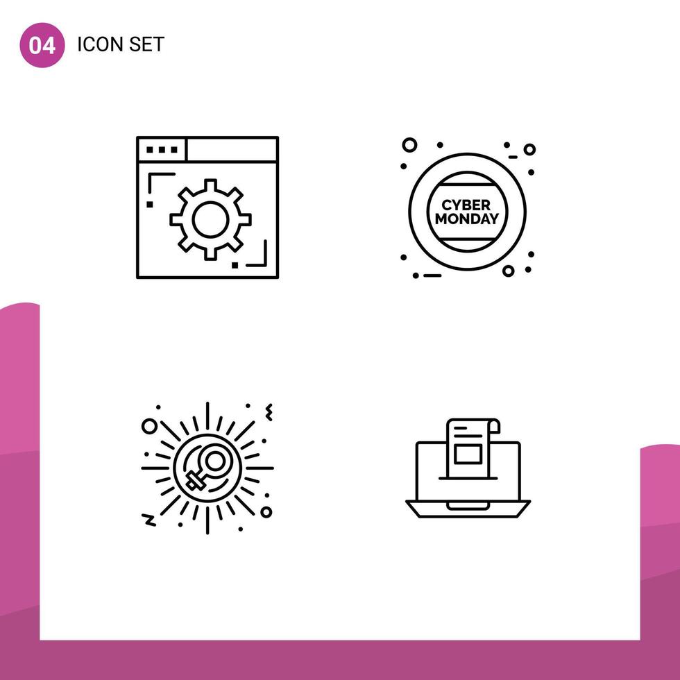 4 Universal Filledline Flat Colors Set for Web and Mobile Applications browser sign webpage monday celebrate Editable Vector Design Elements