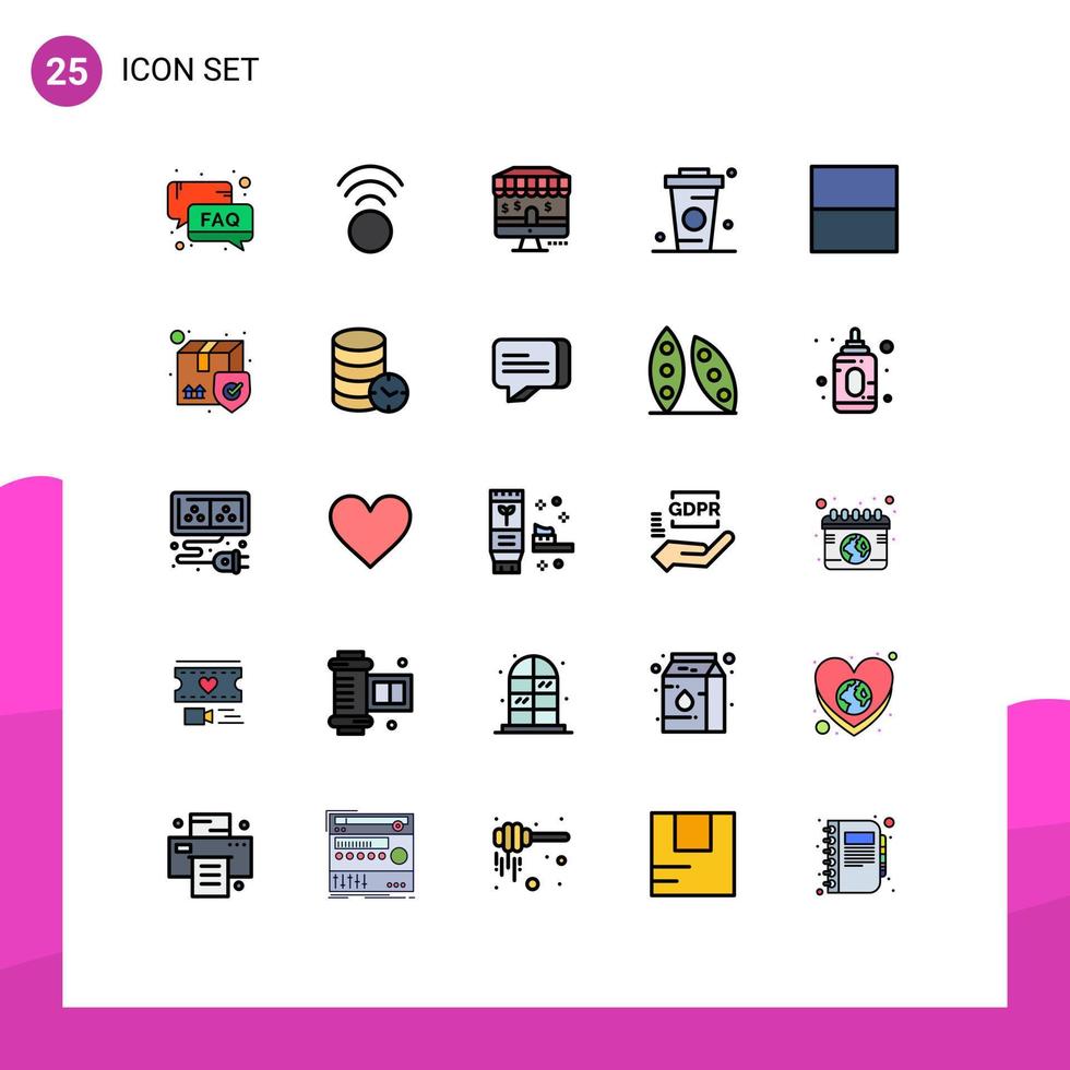 Mobile Interface Filled line Flat Color Set of 25 Pictograms of interface food online drinks cup Editable Vector Design Elements