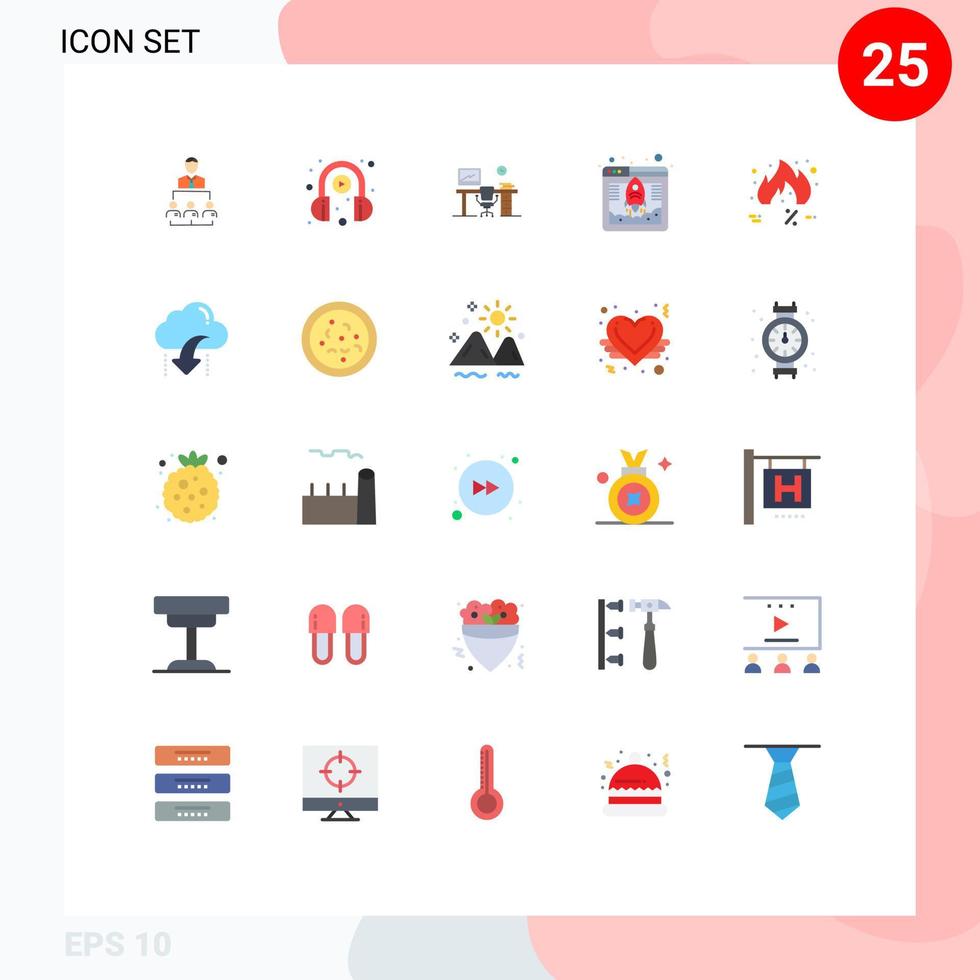 Pack of 25 Modern Flat Colors Signs and Symbols for Web Print Media such as web hosting database play access office table Editable Vector Design Elements