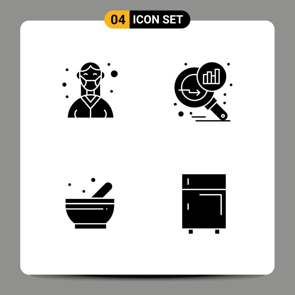 Pack of 4 creative Solid Glyphs of doctor bowl medical graph analysis science Editable Vector Design Elements