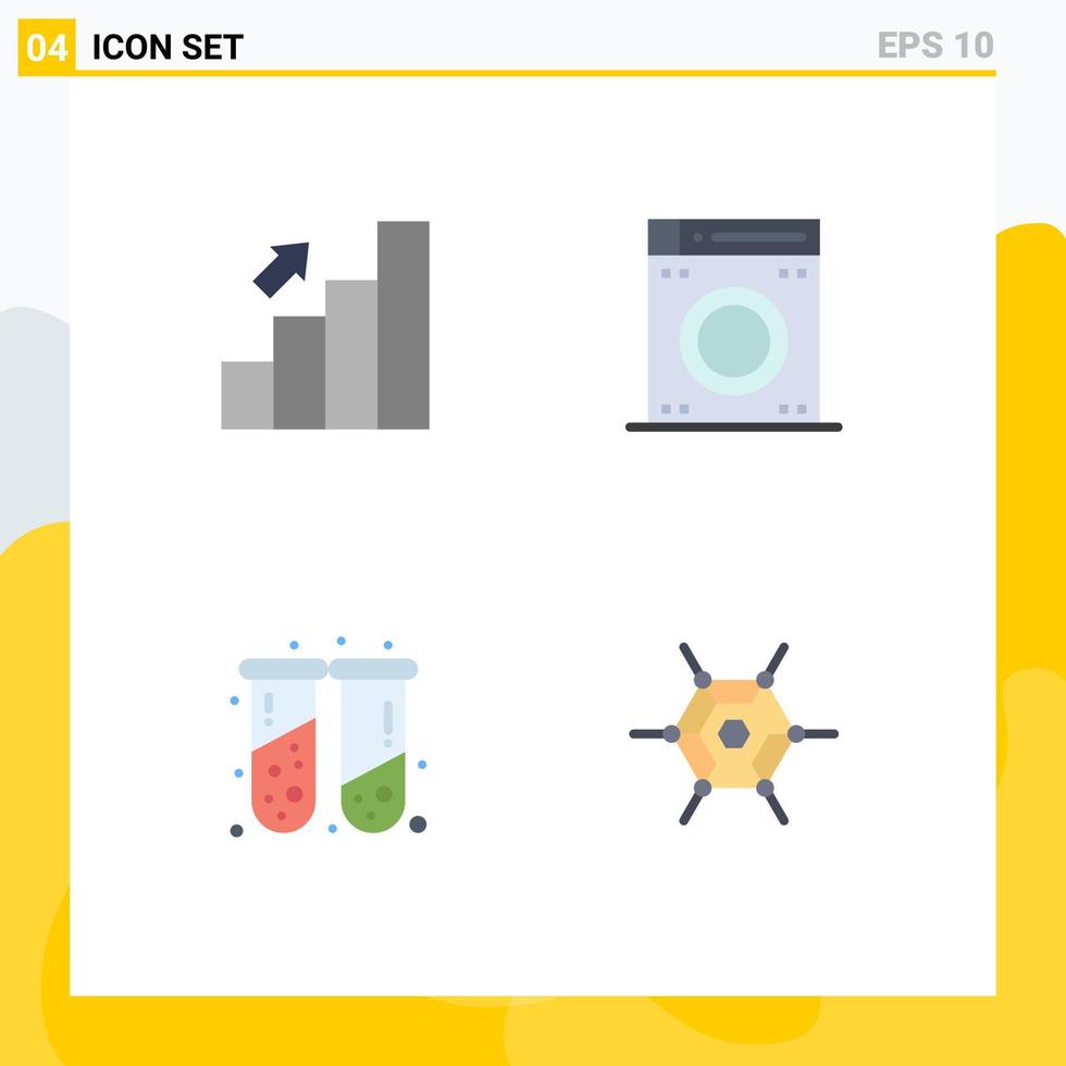 Set of 4 Vector Flat Icons on Grid for bar health finance machine test tubes Editable Vector Design Elements