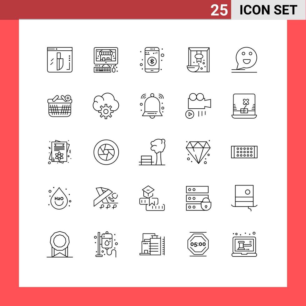User Interface Pack of 25 Basic Lines of comment bubble data rice cereal Editable Vector Design Elements