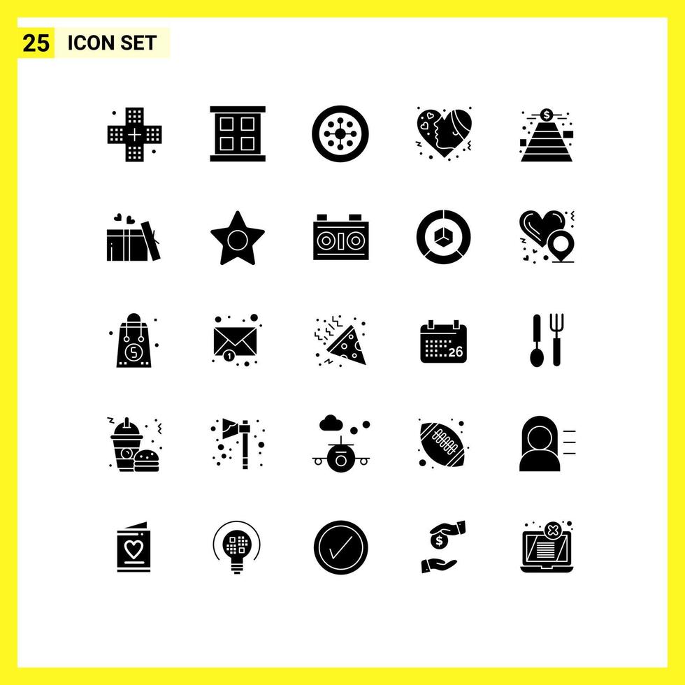 paquete de 25 glifos sólidos creativos de corazones de finanzas emojis de niña de navidad elementos de diseño vectorial editables vector