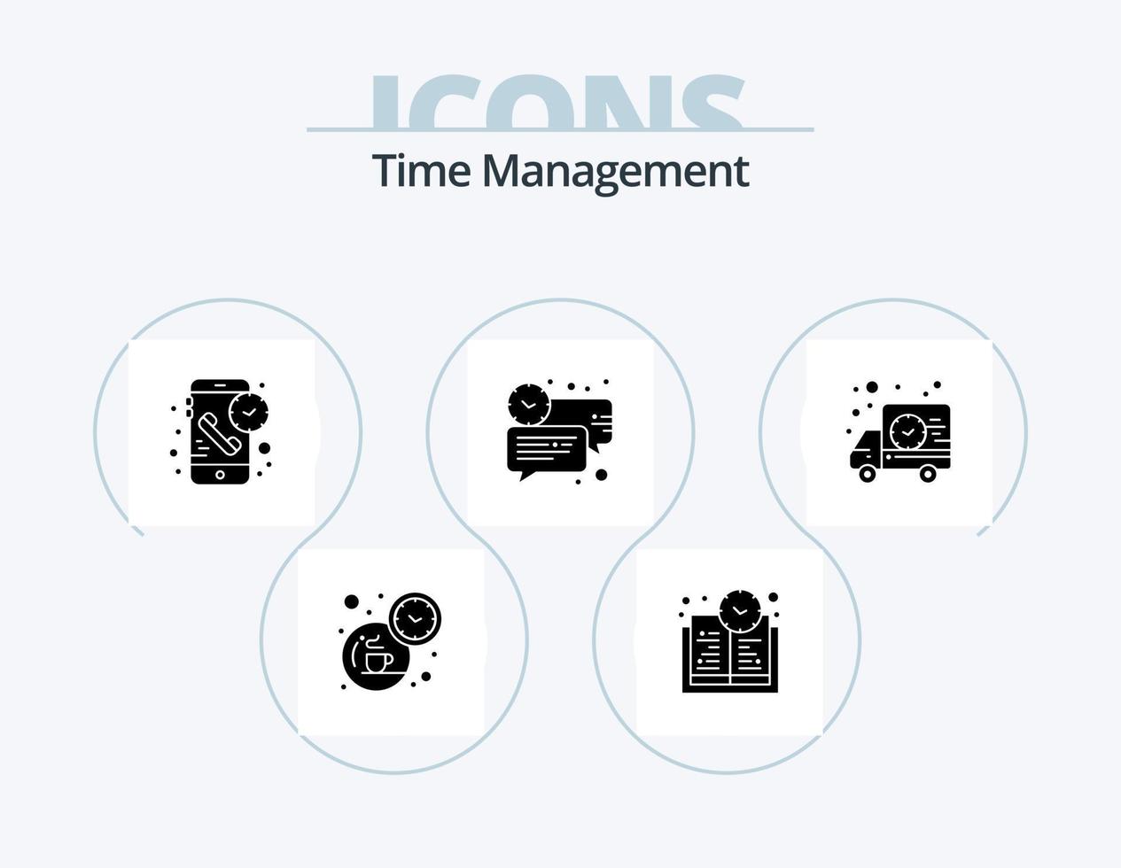 Time Management Glyph Icon Pack 5 Icon Design. delivery. message. duration. clock. bubble vector