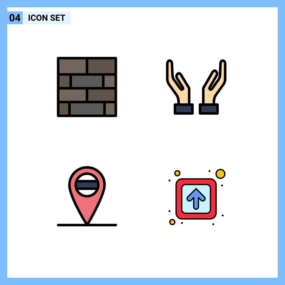 Modern Set of 4 Filledline Flat Colors Pictograph of bricks layout forward strategy hands signs Editable Vector Design Elements