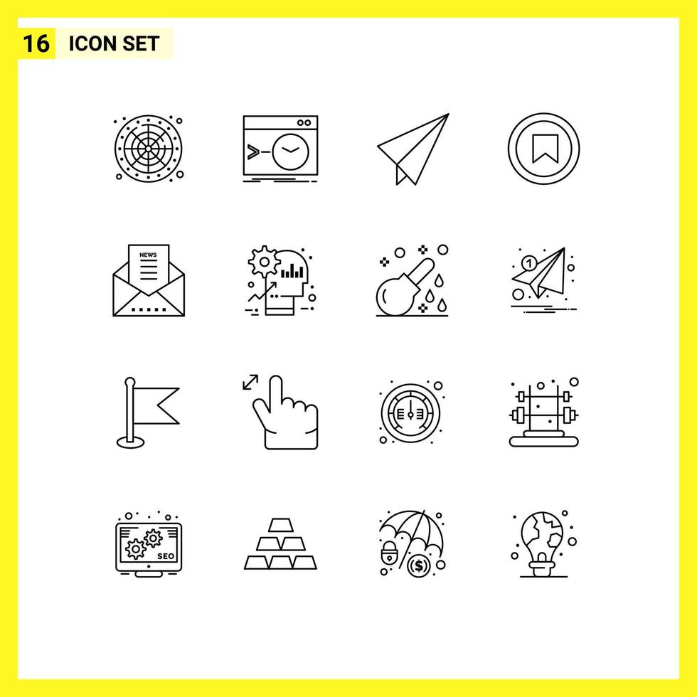 Pack of 16 Modern Outlines Signs and Symbols for Web Print Media such as email document user terminal tag interface Editable Vector Design Elements