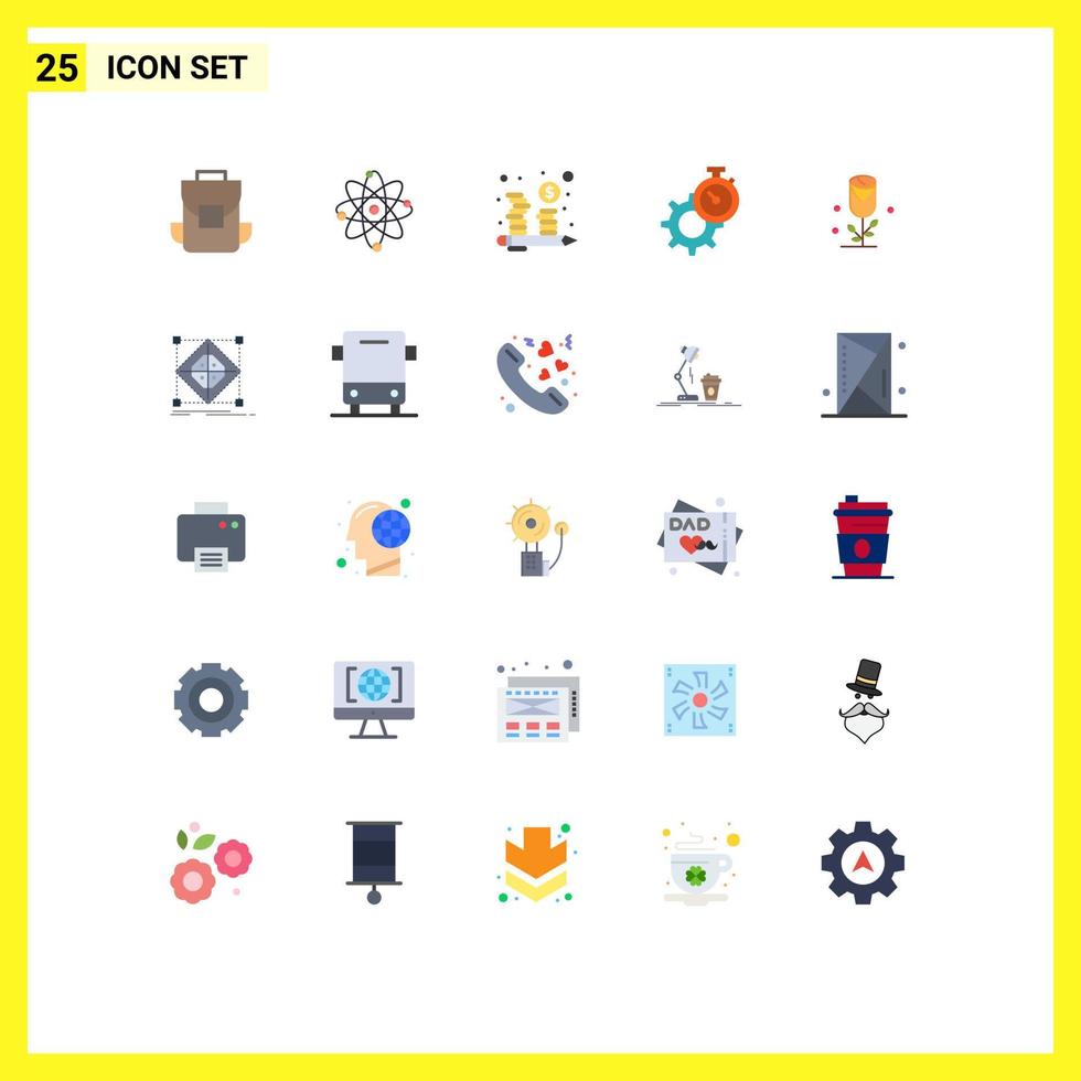 Group of 25 Flat Colors Signs and Symbols for flower setting budget gear timer Editable Vector Design Elements