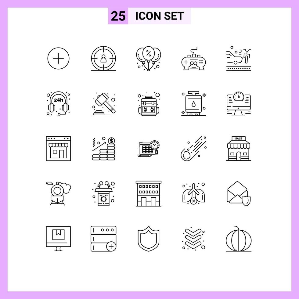Pictogram Set of 25 Simple Lines of car accident offer play station video Editable Vector Design Elements