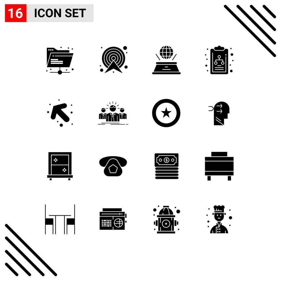 Universal Icon Symbols Group of 16 Modern Solid Glyphs of up organization chart route diagram presentation Editable Vector Design Elements