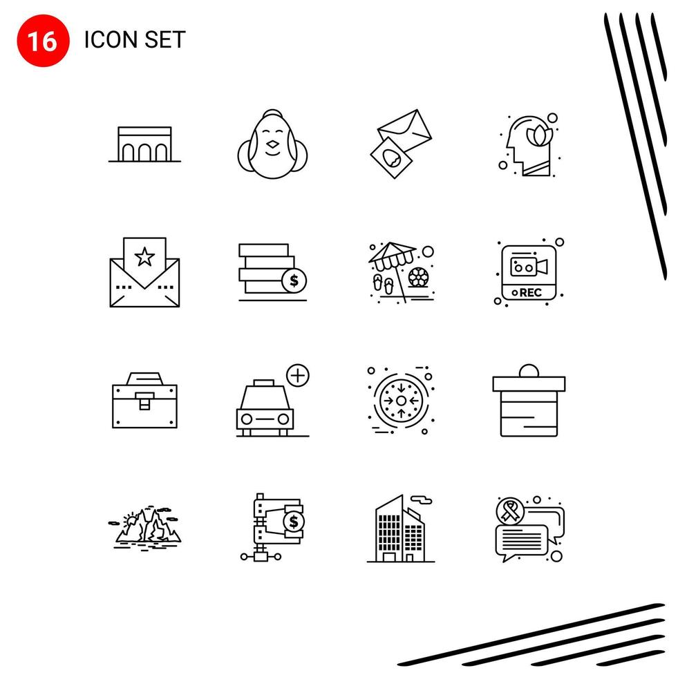conjunto de 16 iconos modernos de la interfaz de usuario símbolos signos para la armonía humana bebé flor huevo elementos de diseño vectorial editables vector