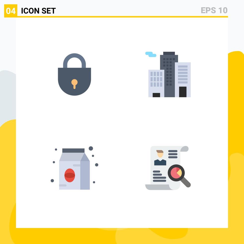 Editable Vector Line Pack of 4 Simple Flat Icons of internet food security office resume Editable Vector Design Elements