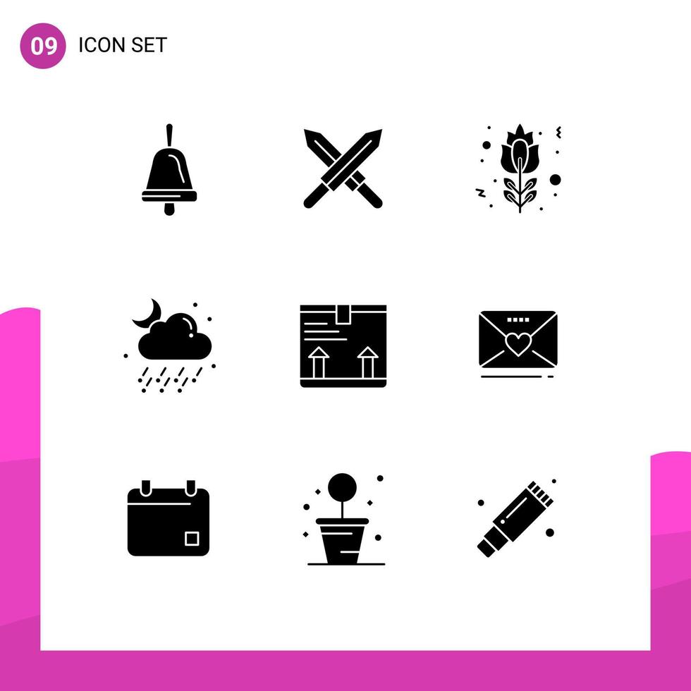 conjunto de 9 iconos modernos de la interfaz de usuario signos de símbolos para la caja superior rosa roja entregan elementos de diseño vectorial editables del clima vector