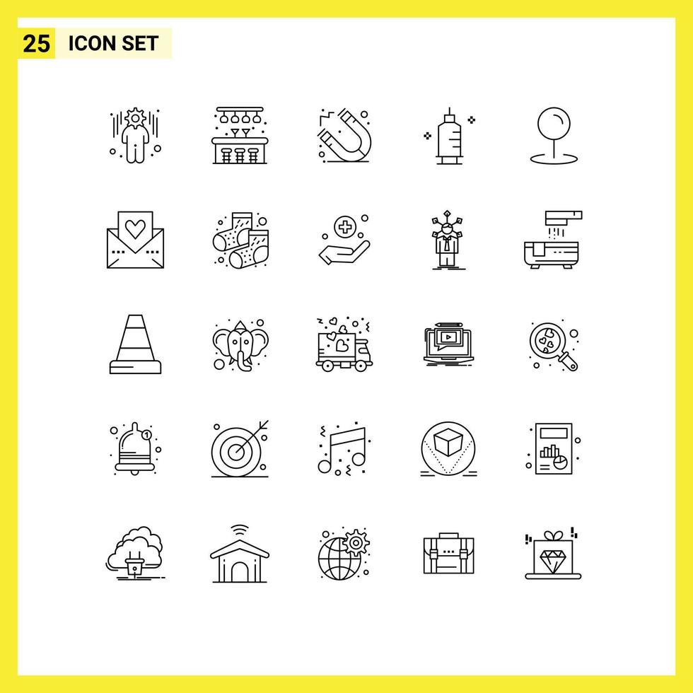 Stock Vector Icon Pack of 25 Line Signs and Symbols for love pointer school map syringe Editable Vector Design Elements