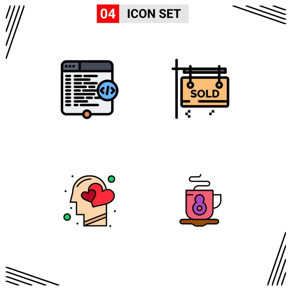 4 Filledline Flat Color concept for Websites Mobile and Apps code emotions window sign head Editable Vector Design Elements