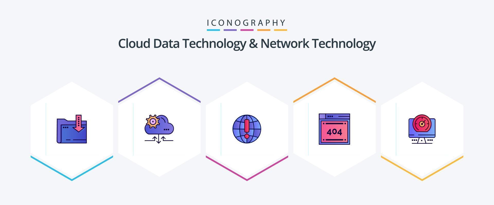 Cloud Data Technology And Network Technology 25 FilledLine icon pack including computer. codiing. globe . code. file vector