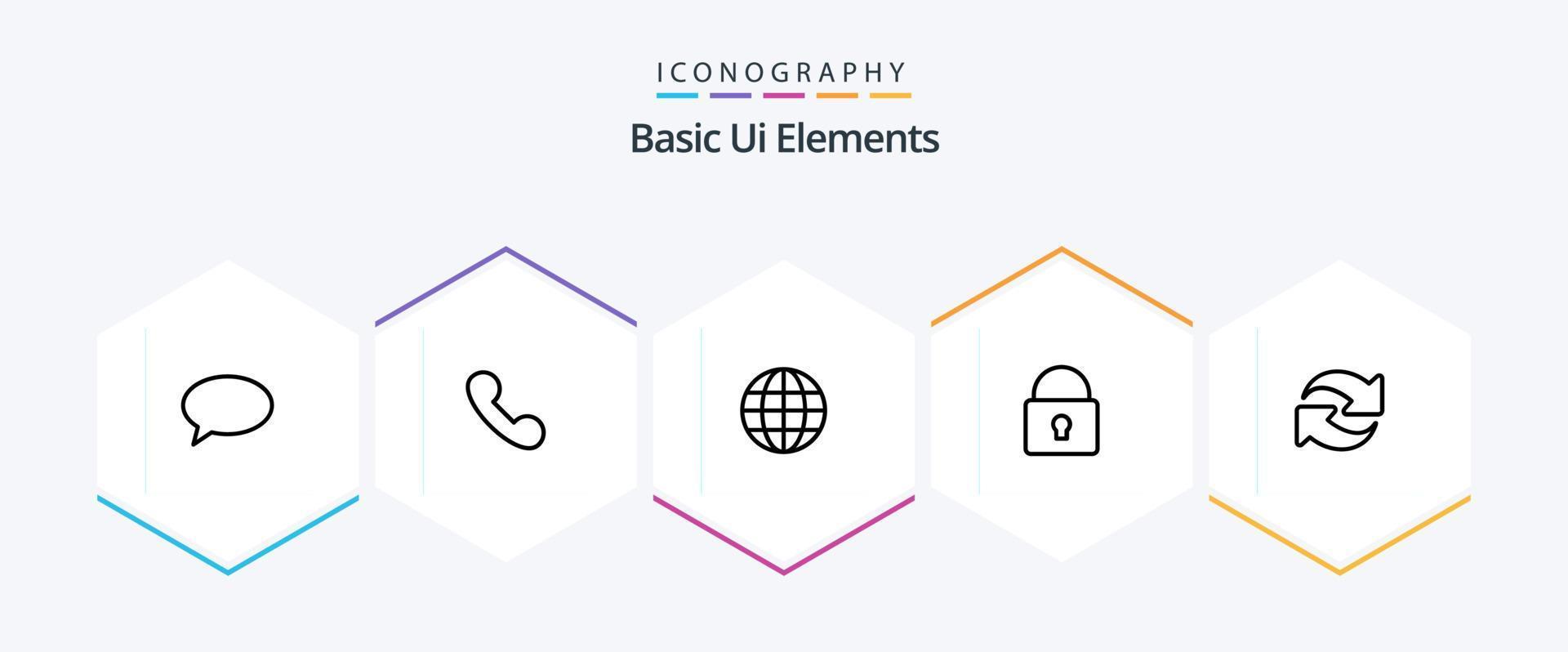 Basic Ui Elements 25 Line icon pack including reload. login. world. locked. lock vector