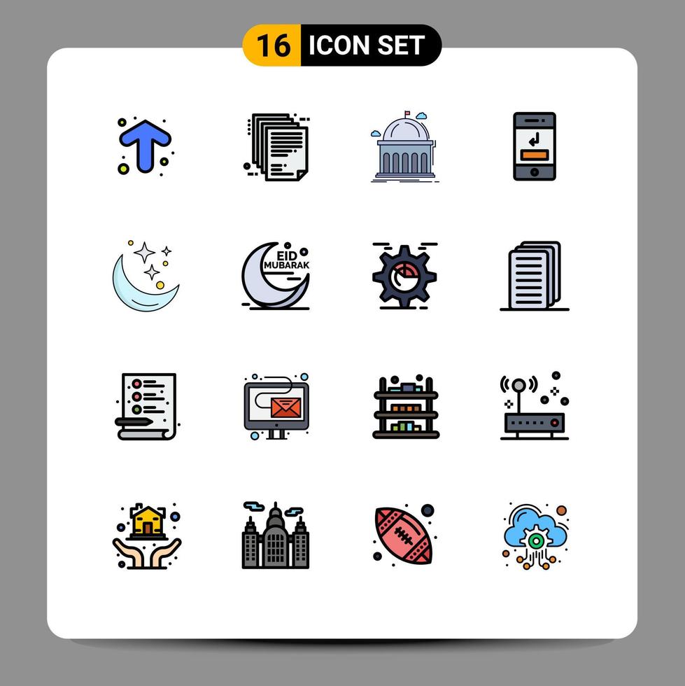 Editable Vector Line Pack of 16 Simple Flat Color Filled Lines of phone call paper arrows learning Editable Creative Vector Design Elements