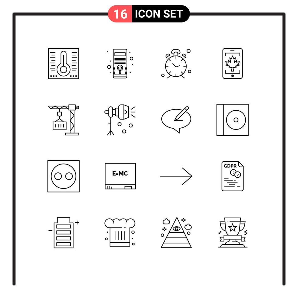 Set of 16 Modern UI Icons Symbols Signs for crane leaf time canada mobile Editable Vector Design Elements