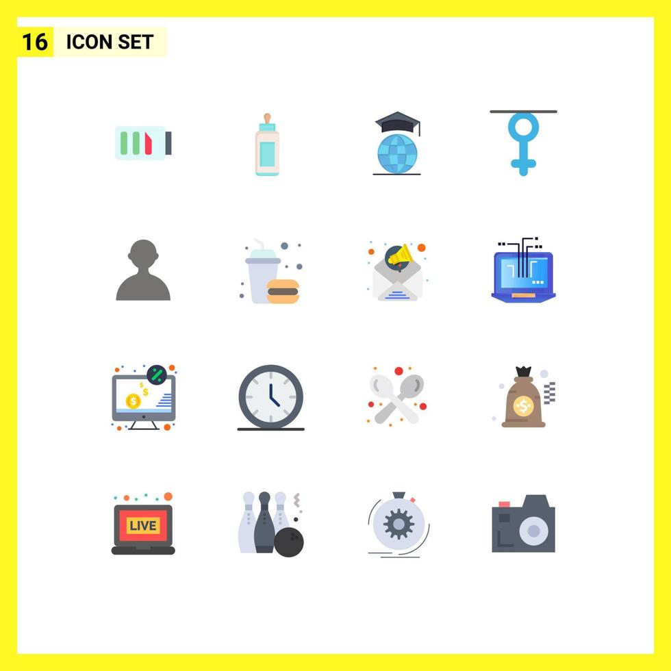 User Interface Pack of 16 Basic Flat Colors of avatar queen milk gender graduation Editable Pack of Creative Vector Design Elements