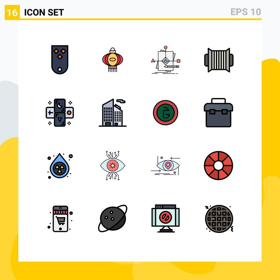 16 Universal Flat Color Filled Lines Set for Web and Mobile Applications music audio chinese accordion pattern Editable Creative Vector Design Elements