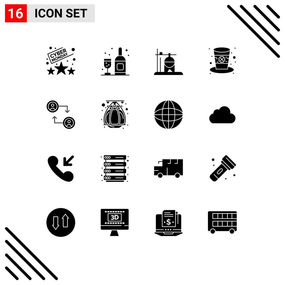 Group of 16 Solid Glyphs Signs and Symbols for swap account medical leprechaun hat Editable Vector Design Elements