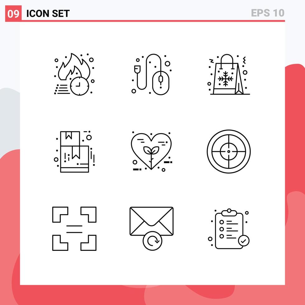 Pictogram Set of 9 Simple Outlines of bio ecommerce control box shopping Editable Vector Design Elements