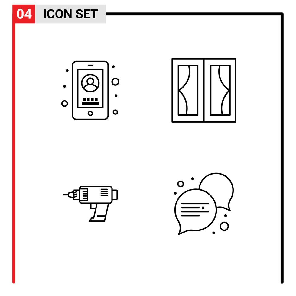 4 Line concept for Websites Mobile and Apps business drill user furniture machine Editable Vector Design Elements