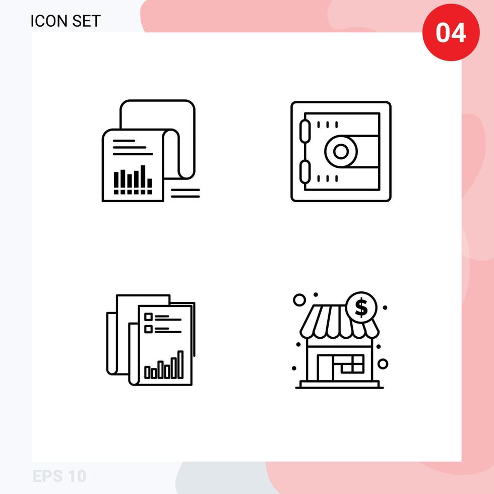 4 Thematic Vector Filledline Flat Colors and Editable Symbols of checklist analytics list lock business Editable Vector Design Elements