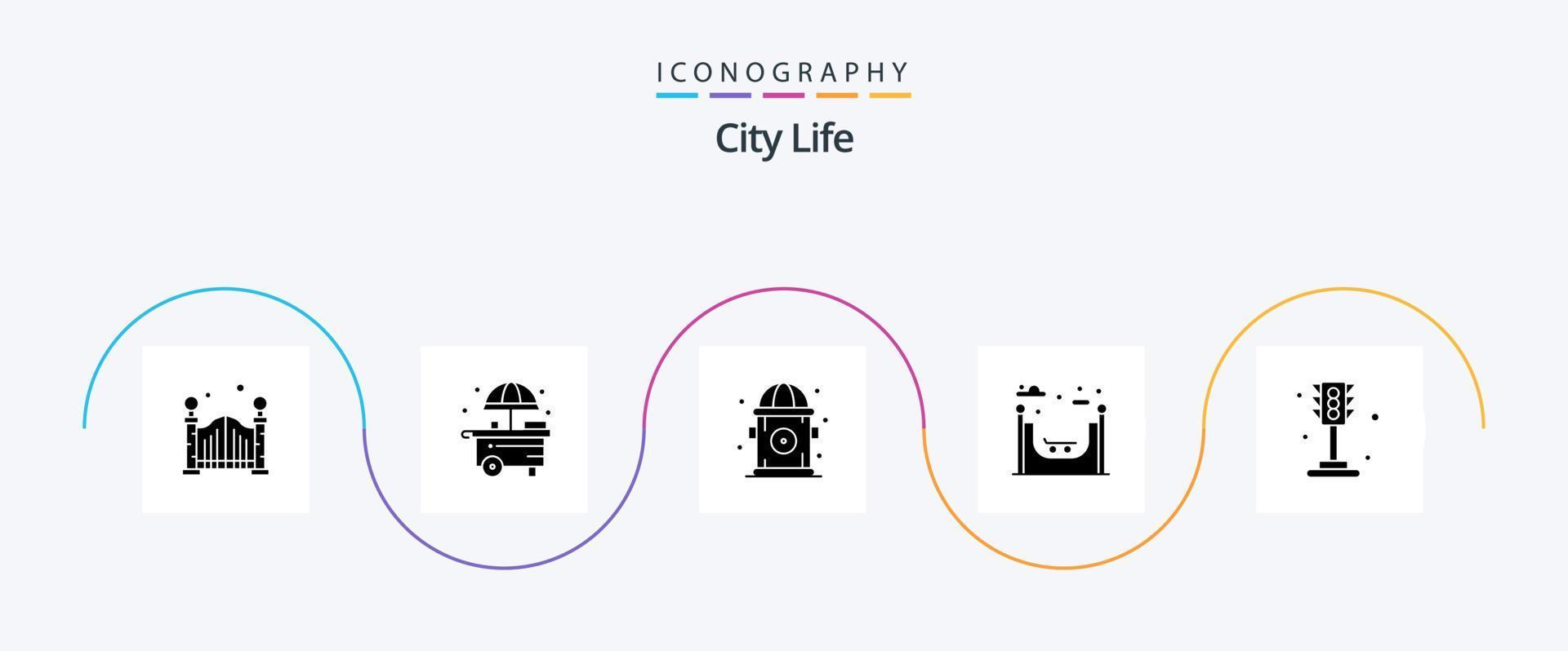 paquete de iconos de glifo 5 de la vida de la ciudad que incluye. luz. boca de aguas. tráfico. ciudad vector