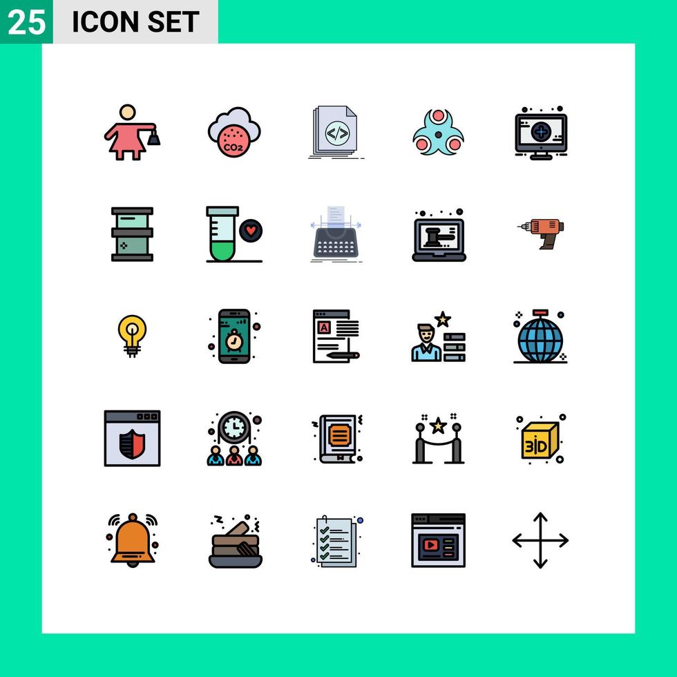 Set of 25 Modern UI Icons Symbols Signs for monitor health coding medical hazard Editable Vector Design Elements