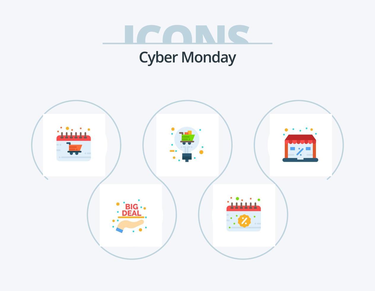 Cyber Monday Flat Icon Pack 5 Icon Design. discount. solution. calendar. sale idea. shop vector