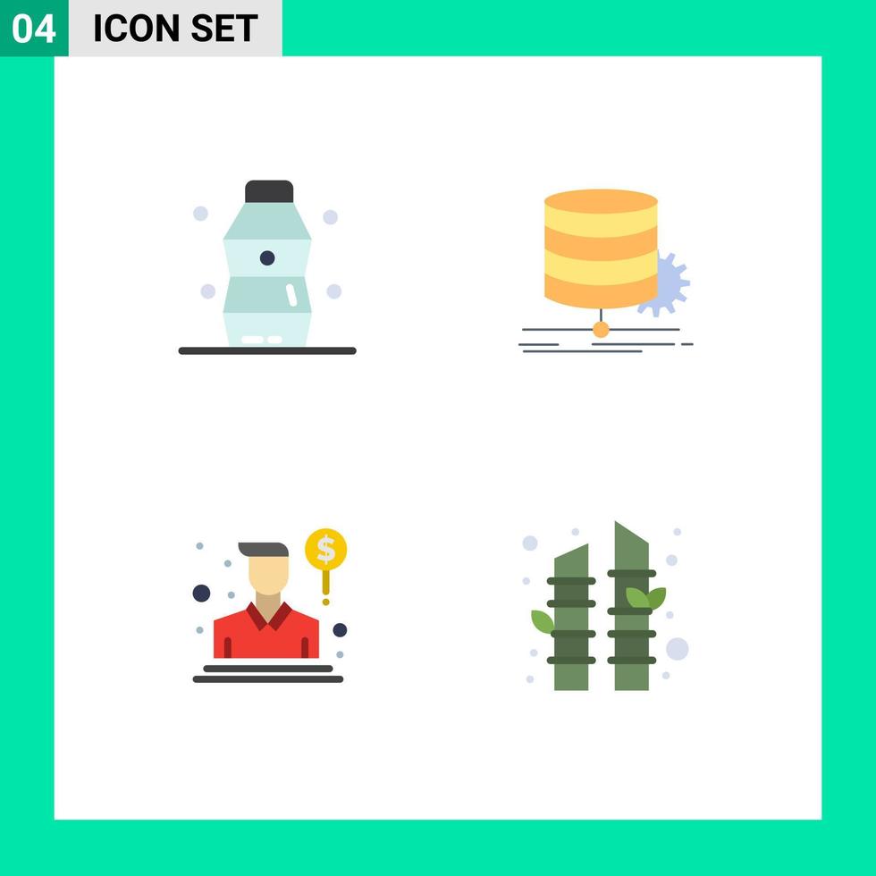 Pack of 4 Modern Flat Icons Signs and Symbols for Web Print Media such as bottle agent water data sales Editable Vector Design Elements