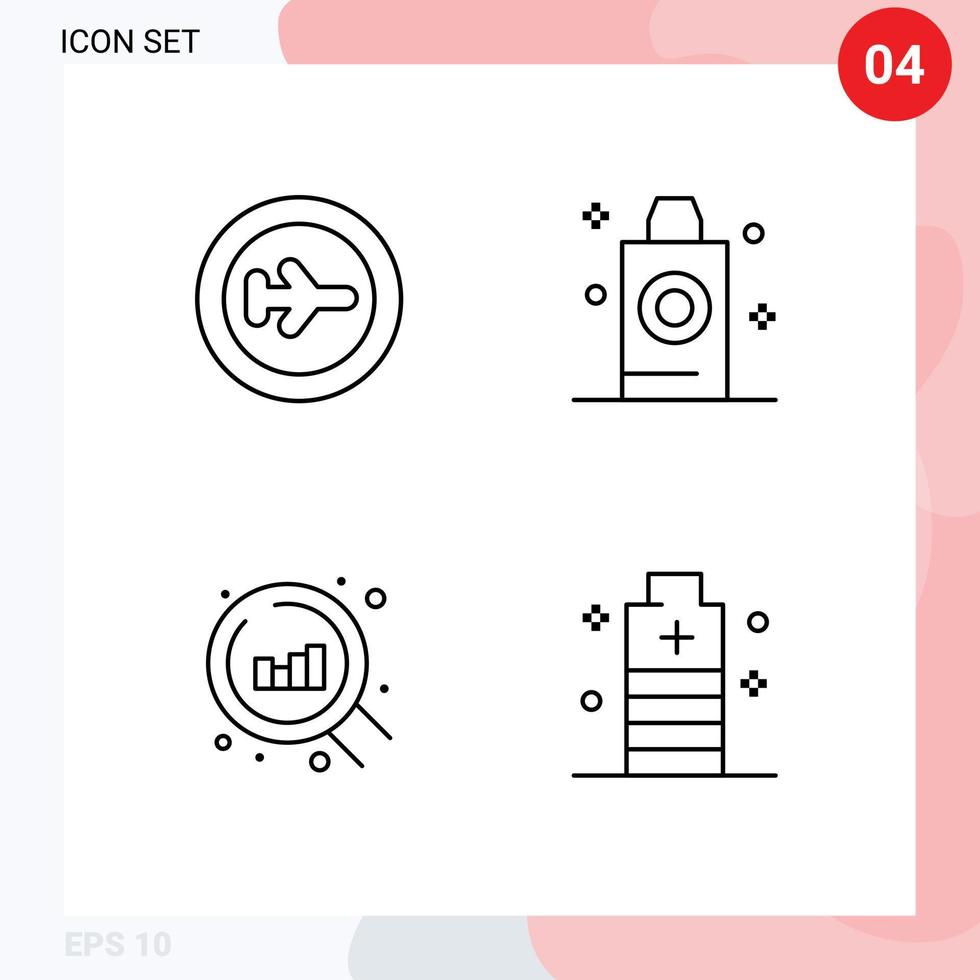 4 Line concept for Websites Mobile and Apps beach chart travel room battery Editable Vector Design Elements