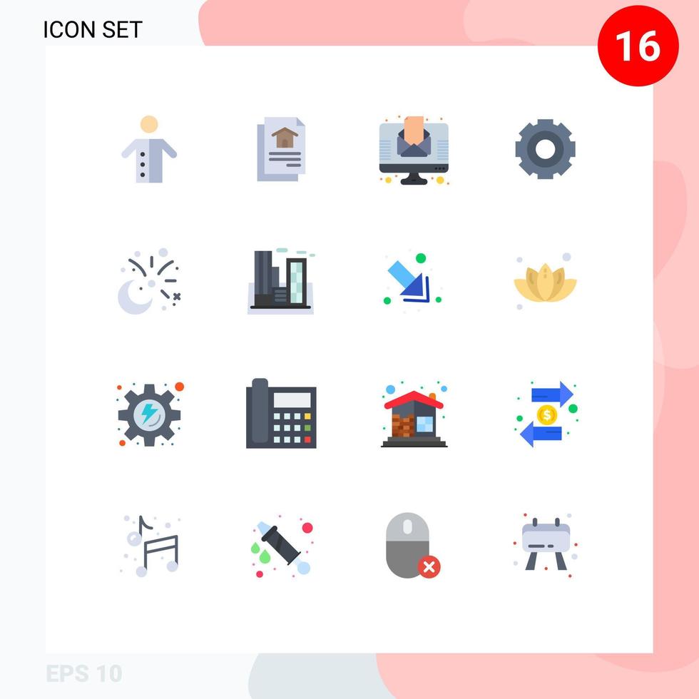 Pictogram Set of 16 Simple Flat Colors of moon setting letter job basic Editable Pack of Creative Vector Design Elements