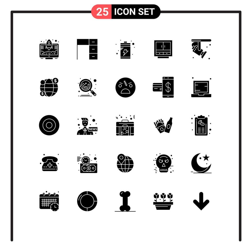 Pack of 25 creative Solid Glyphs of office files work drawer cabinet Editable Vector Design Elements