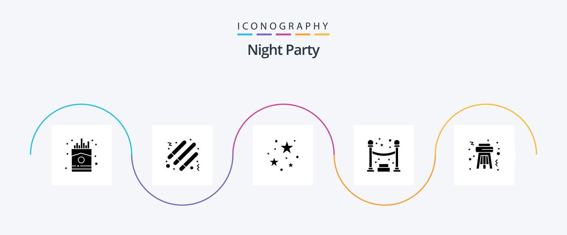 Night Party Glyph 5 Icon Pack Including party. stool. night. party. queue vector