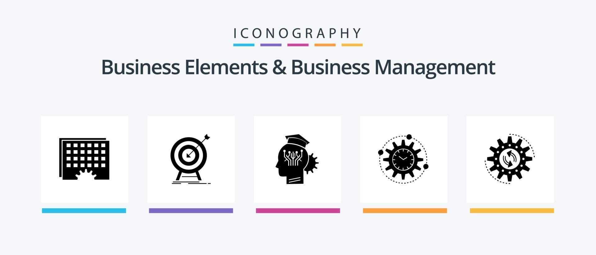 elementos comerciales y paquete de iconos de glifo 5 de gestión comercial, incluido el procesamiento. eficiencia. éxito. tecnología. intercambio. diseño de iconos creativos vector