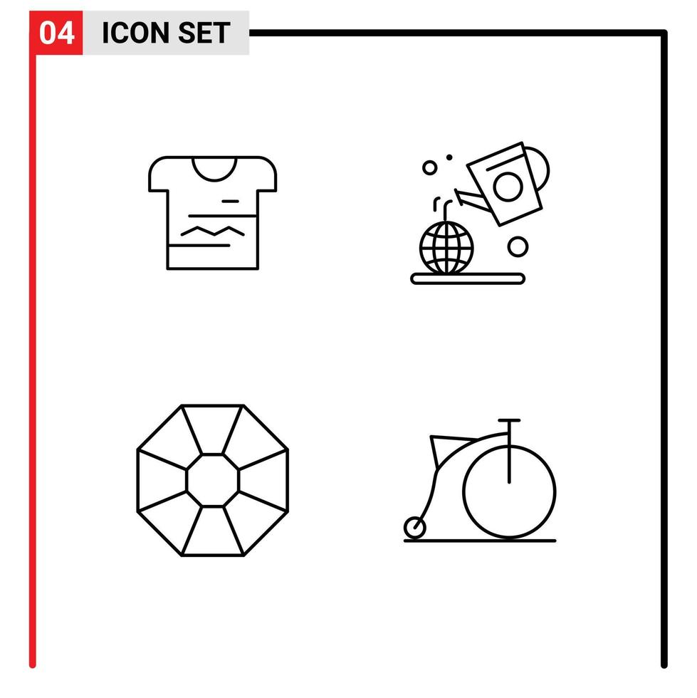 4 Thematic Vector Filledline Flat Colors and Editable Symbols of shirt diamond cloth day present Editable Vector Design Elements