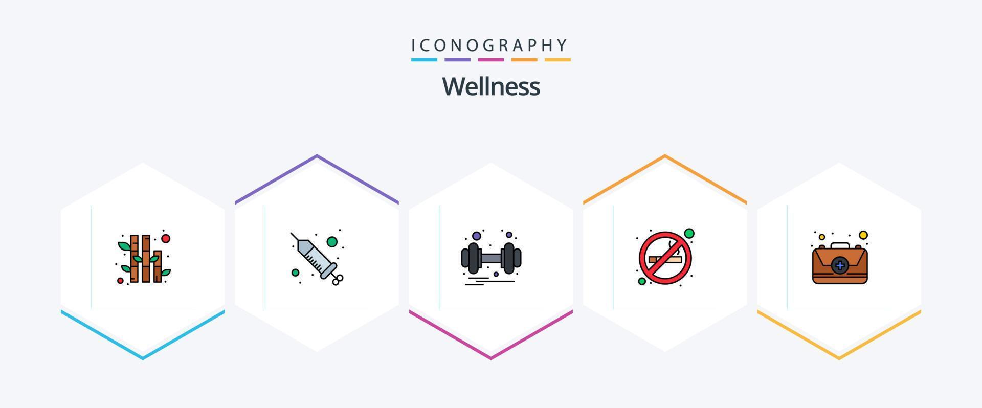 Wellness 25 FilledLine icon pack including first. aid. gym. smoking. no vector