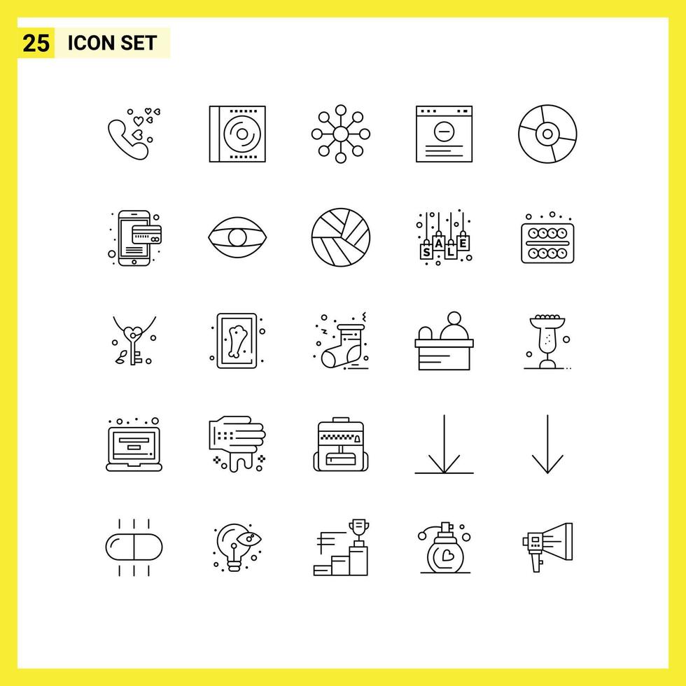 25 User Interface Line Pack of modern Signs and Symbols of electronics devices disc website browser Editable Vector Design Elements