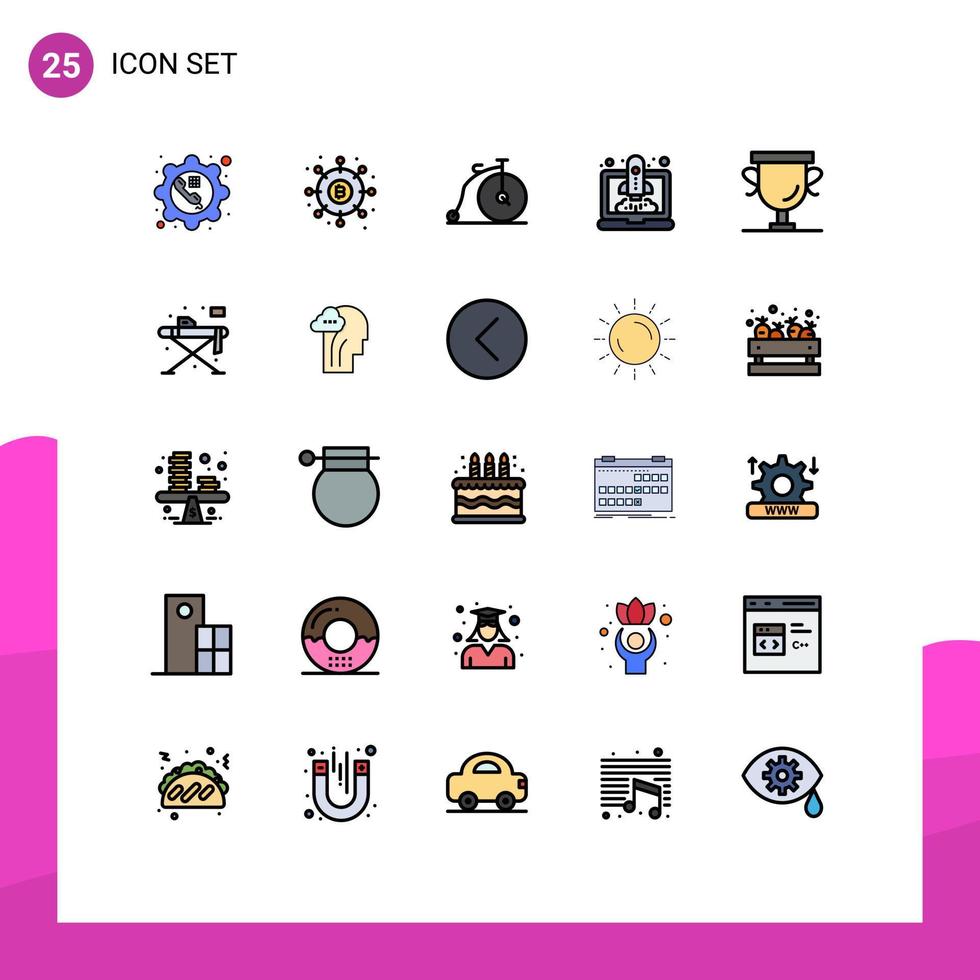 Filled line Flat Color Pack of 25 Universal Symbols of startup launching money boost transportation Editable Vector Design Elements